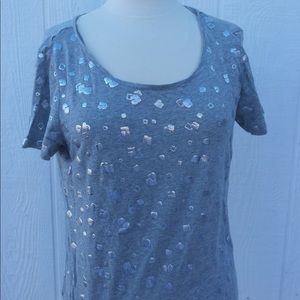 Woman’s Large “Ann Taylor” Gray & Silver T-shirt
